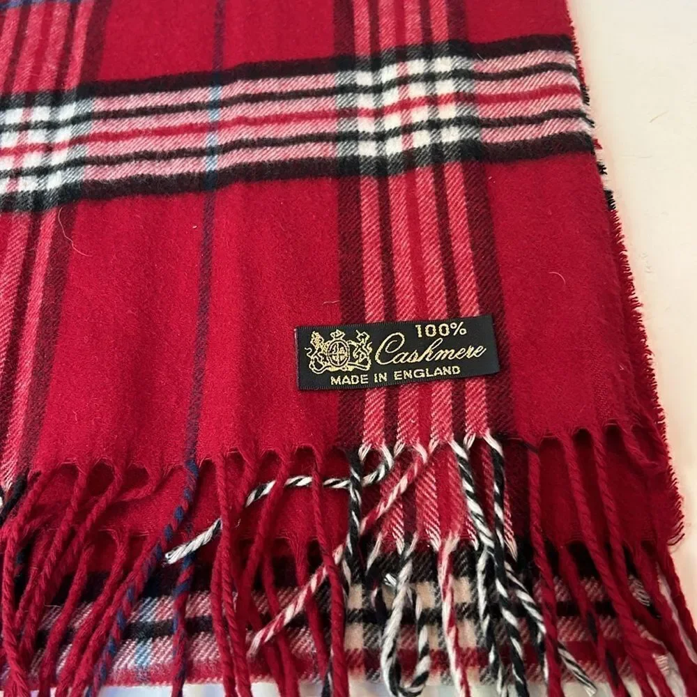 Plaid red, black and white plaid cashmere scarf